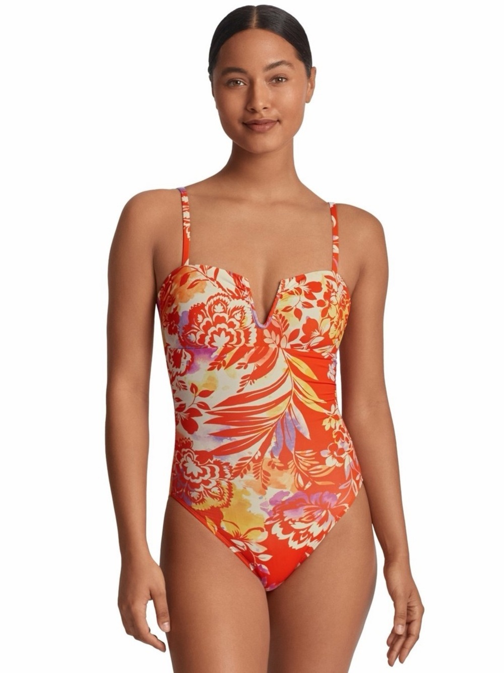 NWT Lauren Ralph Lauren Printed U-Wire One Piece Swimsuit Slimming 12